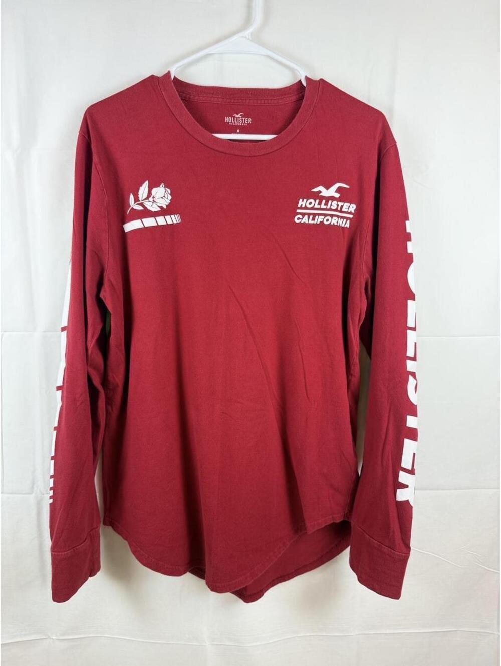Hollister California Red Long Sleeve Graphic Tee Size M Y2K Style